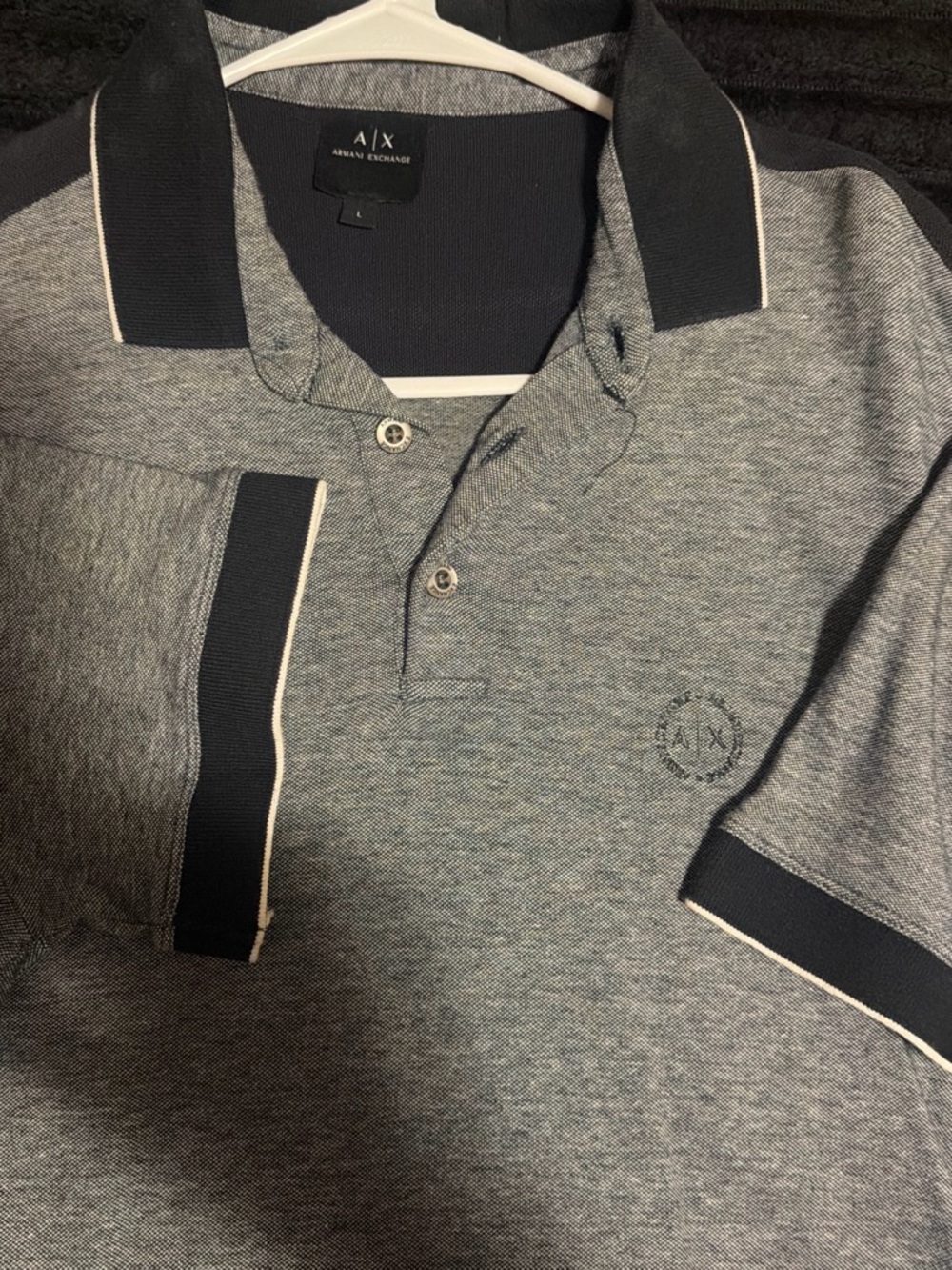 A/X Armani Exchange Heather Gray Polo with Navy Trim